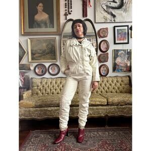 Vintage 80s Marco Morani White Genuine Leather Jumpsuit Size S
